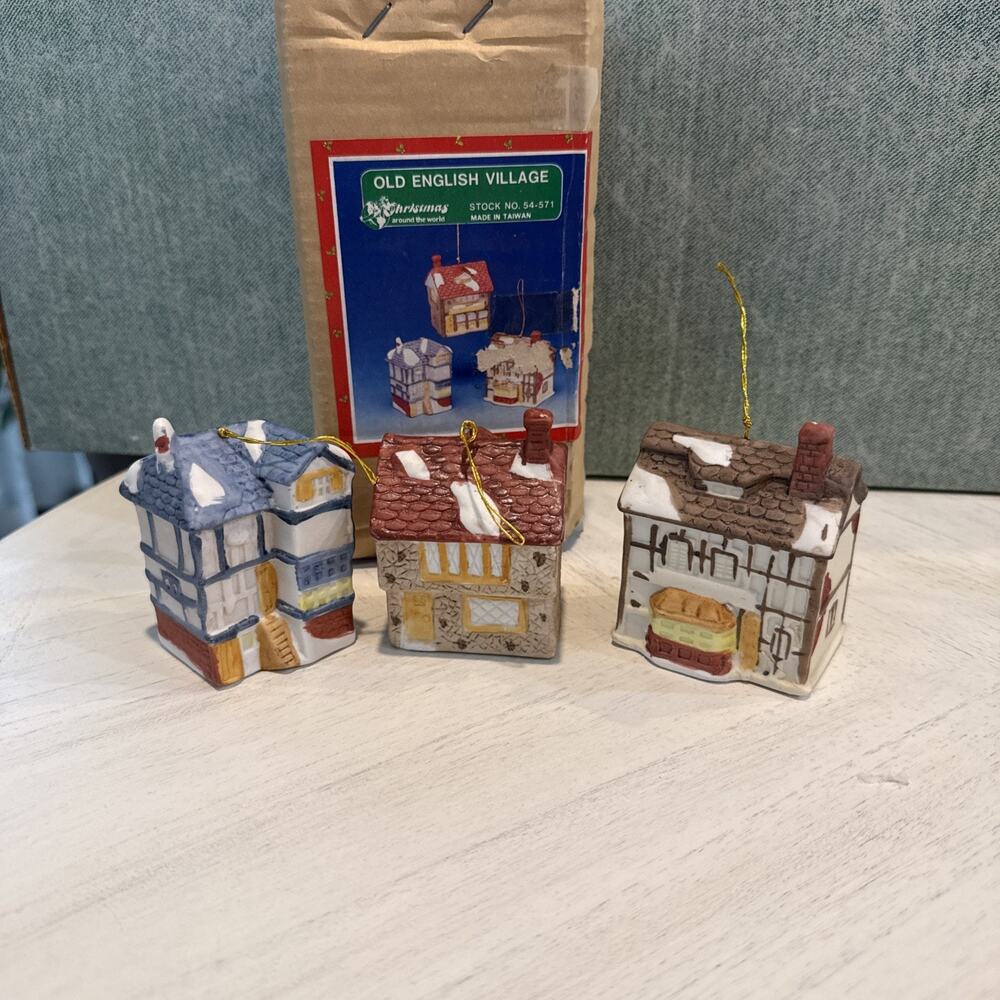 Vintage Christmas Around The‎ World Old English Village Ornament Set Of 3...